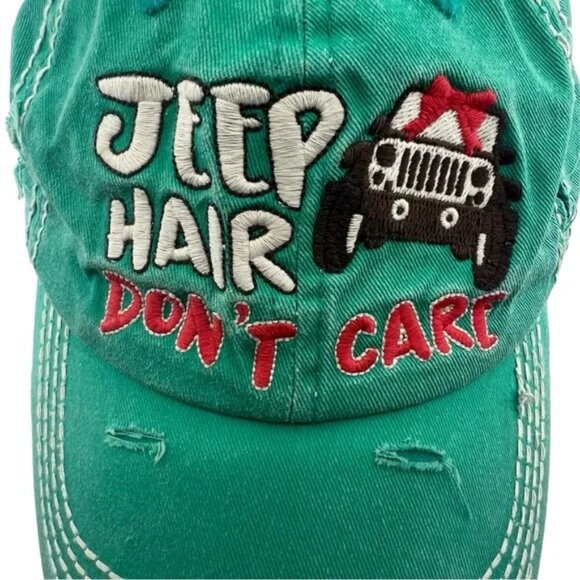 Ladies Bow-Tie Jeep Hair Don't Care Monogram Baseball Hat Turquoise Blue - Picture 4 of 6
